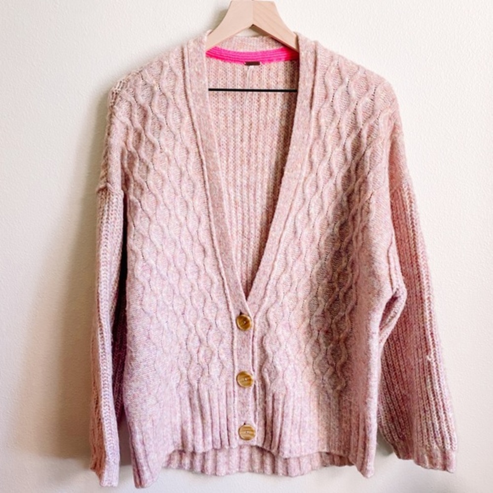 Free People Oversized Cardigan Sweater in Pink NWOT